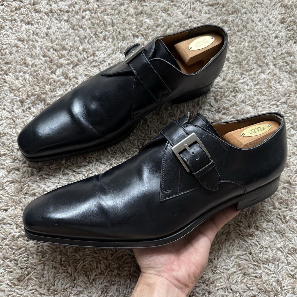 Magnanni Marco II Single Monk Strap Black Leather Dress Shoes Men's Size 13 M